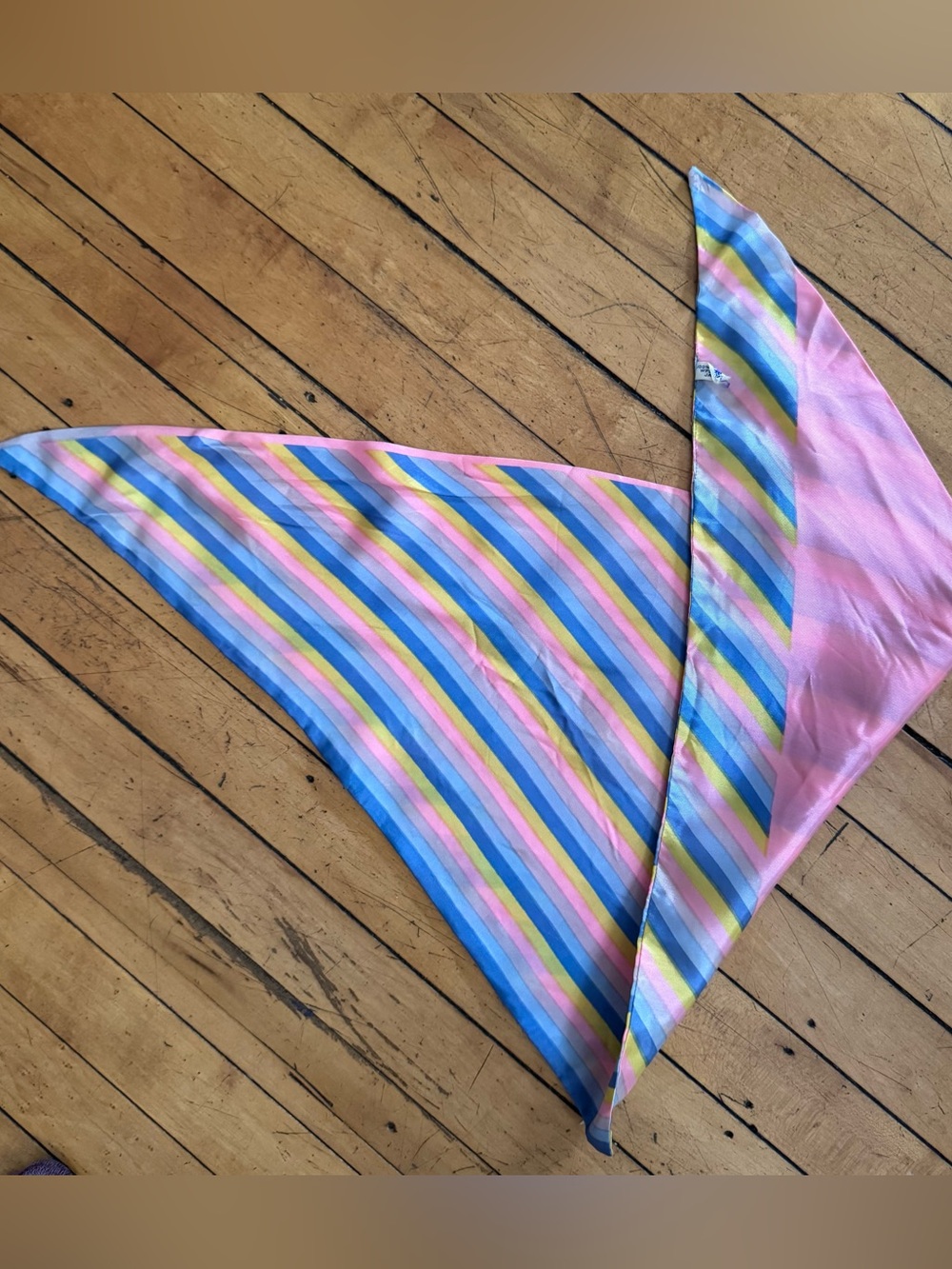 Vintage Scarf Acetate triangle striped pastel pink blue purple yellow Made Japan
